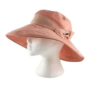 deLux Women's Peach Linen Cotton Wide Brim Sun Hat Side Bow O/S